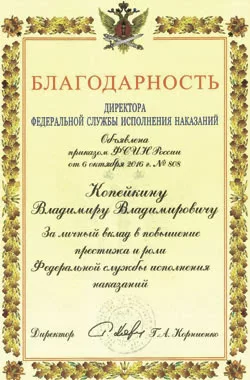 Благодарность от ФСИН - страница 1